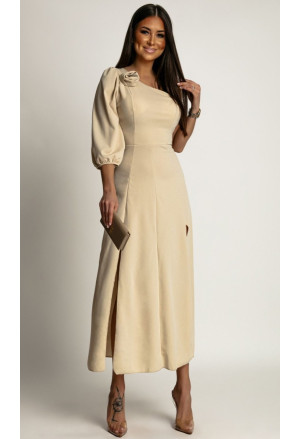 Elegant beige one sleeve rose dress