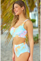 Abstract Waves Print High Waist Bikini Swimsuit