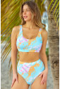 Abstract Waves Print High Waist Bikini Swimsuit