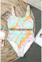 Abstract Waves Print High Waist Bikini Swimsuit