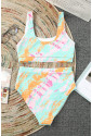 Abstract Waves Print High Waist Bikini Swimsuit