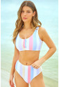 Stripes Print High Waist Bikini Swimsuit