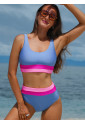 Light Blue Colorblock High Waisted Bikini Swimsuit