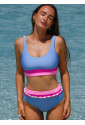 Light Blue Colorblock High Waisted Bikini Swimsuit