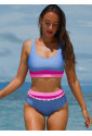 Light Blue Colorblock High Waisted Bikini Swimsuit