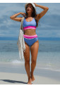 Light Blue Colorblock High Waisted Bikini Swimsuit