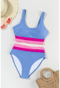 Light Blue Colorblock High Waisted Bikini Swimsuit