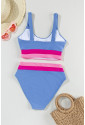 Light Blue Colorblock High Waisted Bikini Swimsuit