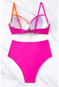 Rose Red Twist Bikini High Waist Swimsuit