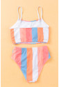 Stripes Print High Waist Bikini Swimsuit