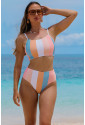 Stripes Print High Waist Bikini Swimsuit