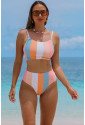 Stripes Print High Waist Bikini Swimsuit