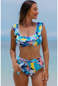 Tropical Print Ruffled High Waist Swimsuit