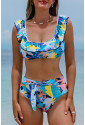 Tropical Print Ruffled High Waist Swimsuit