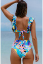 Tropical Print Ruffled High Waist Swimsuit