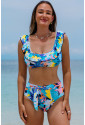 Tropical Print Ruffled High Waist Swimsuit