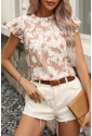 Khaki Floral Print Ruffle Short Sleeve Blouse