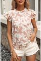 Khaki Floral Print Ruffle Short Sleeve Blouse