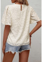 Beige Elegant Jacquard Butterfly Sleeve Blouse