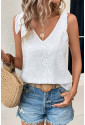 White Embroidery Patterned Knotted Straps V Neck Tank Top