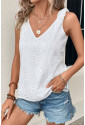 White Embroidery Patterned Knotted Straps V Neck Tank Top