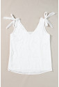 White Embroidery Patterned Knotted Straps V Neck Tank Top