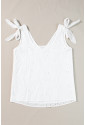 White Embroidery Patterned Knotted Straps V Neck Tank Top