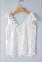 White Embroidery Patterned Knotted Straps V Neck Tank Top