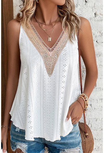 Lace Crochet Splicing V Neck Loose Fit Tank Top