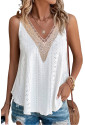 Lace Crochet Splicing V Neck Loose Fit Tank Top