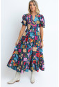 Retro African Print Floral Maxi Dress ZANZIBAR