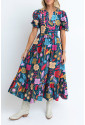 Retro African Print Floral Maxi Dress ZANZIBAR