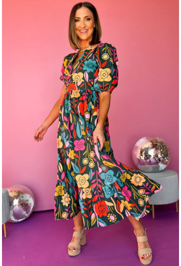 Retro African Print Floral Maxi Dress ZANZIBAR