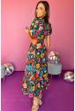 Retro African Print Floral Maxi Dress ZANZIBAR