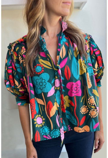 African Print Floral Knot Blouse