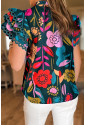 African Print Floral Ruffle Sleeve Summer Floral Blouse