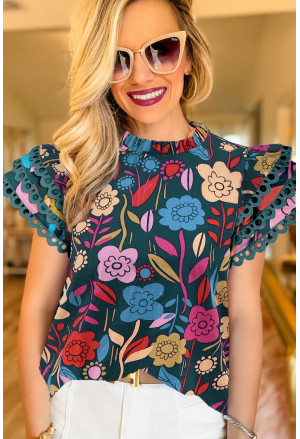 African Print Floral Ruffle Sleeve Summer Floral Blouse