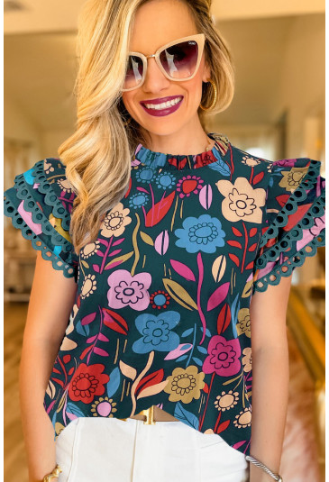 African Print Floral Ruffle Sleeve Summer Floral Blouse