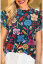 African Print Floral Ruffle Sleeve Summer Floral Blouse