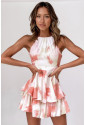 Criss Cross Backless Tiered Flounce Sleeveless Romper