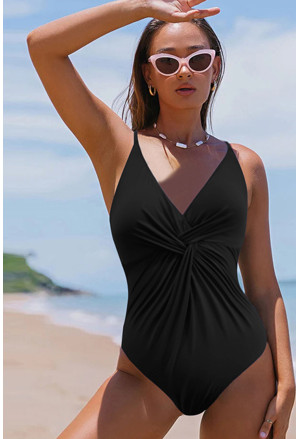 Black Twist Backless One-Piece Swimsuit