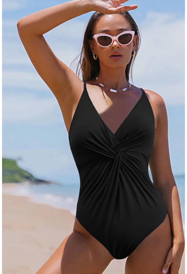 Black Twist Backless One-Piece Swimsuit