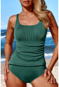 Blackish Green Ruched Ribbed Tankini