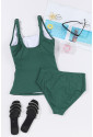 Blackish Green Ruched Ribbed Tankini