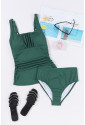 Blackish Green Ruched Ribbed Tankini