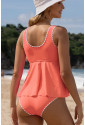 Salmon Contrast Trim Peplum Tankini Swimsuit