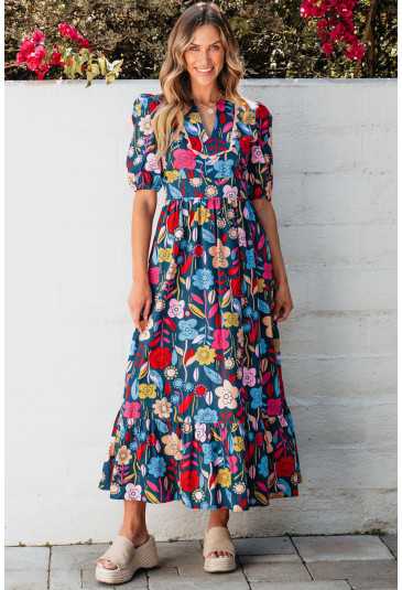 Retro African Print Floral Maxi Dress ZANZIBAR