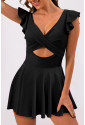 Black Crossed Cutout One Piece Swimdress