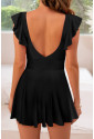 Black Crossed Cutout One Piece Swimdress