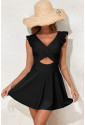 Black Crossed Cutout One Piece Swimdress